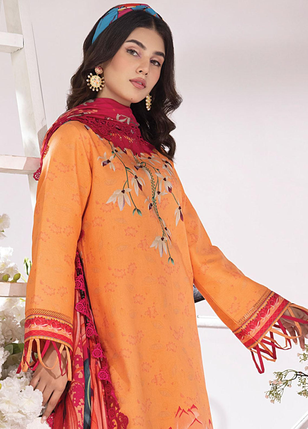 Rang Rasiya Printed Lawn Suits Unstitched 3 Piece RR23SB D-08 Coral - Summer Collection