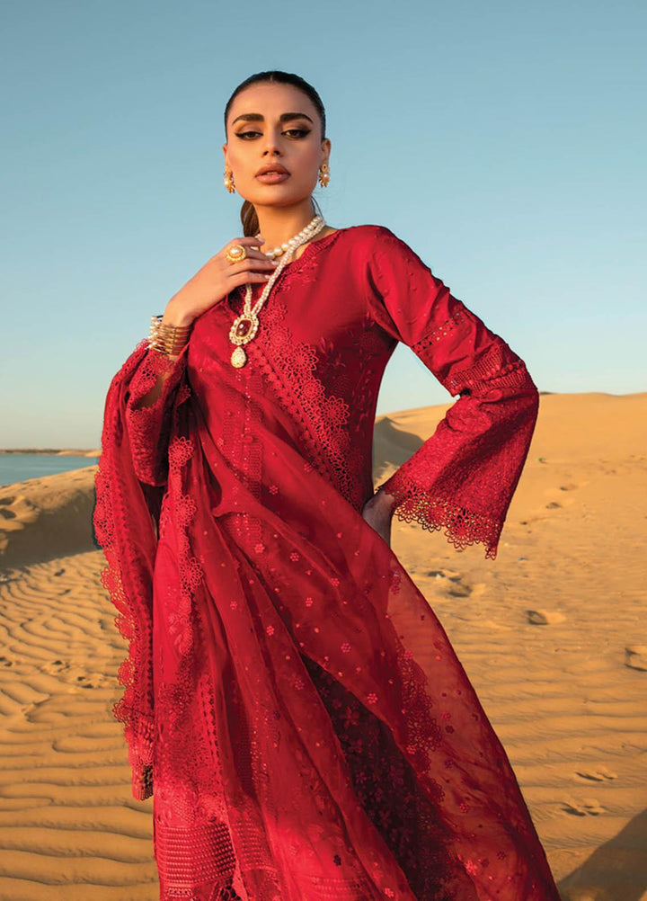 Rang Rasiya Embroidered Lawn Suits Unstitched 3 Piece RR23SP 09 Scarlet - Premium Collection