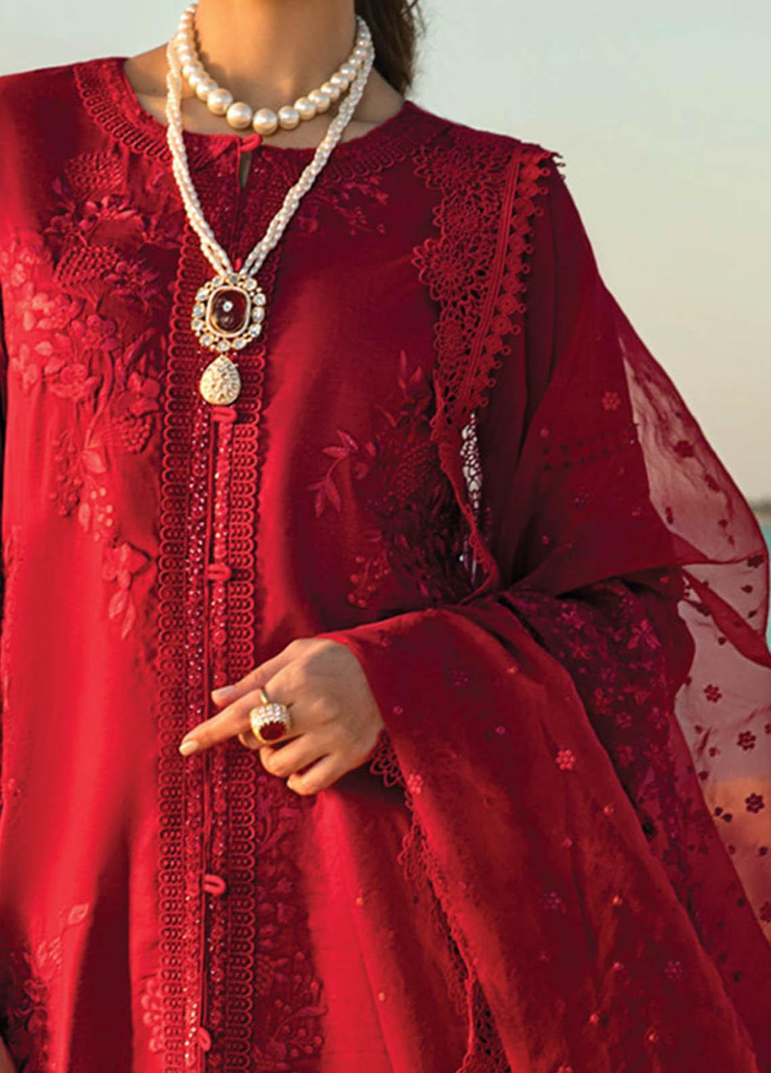 Rang Rasiya Embroidered Lawn Suits Unstitched 3 Piece RR23SP 09 Scarlet - Premium Collection