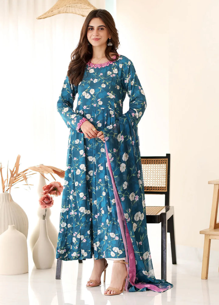 Rangeen Luxury Printed Raw Silk Suit Unstitched 3 Piece RG24F Floral Charm - Formal Collection