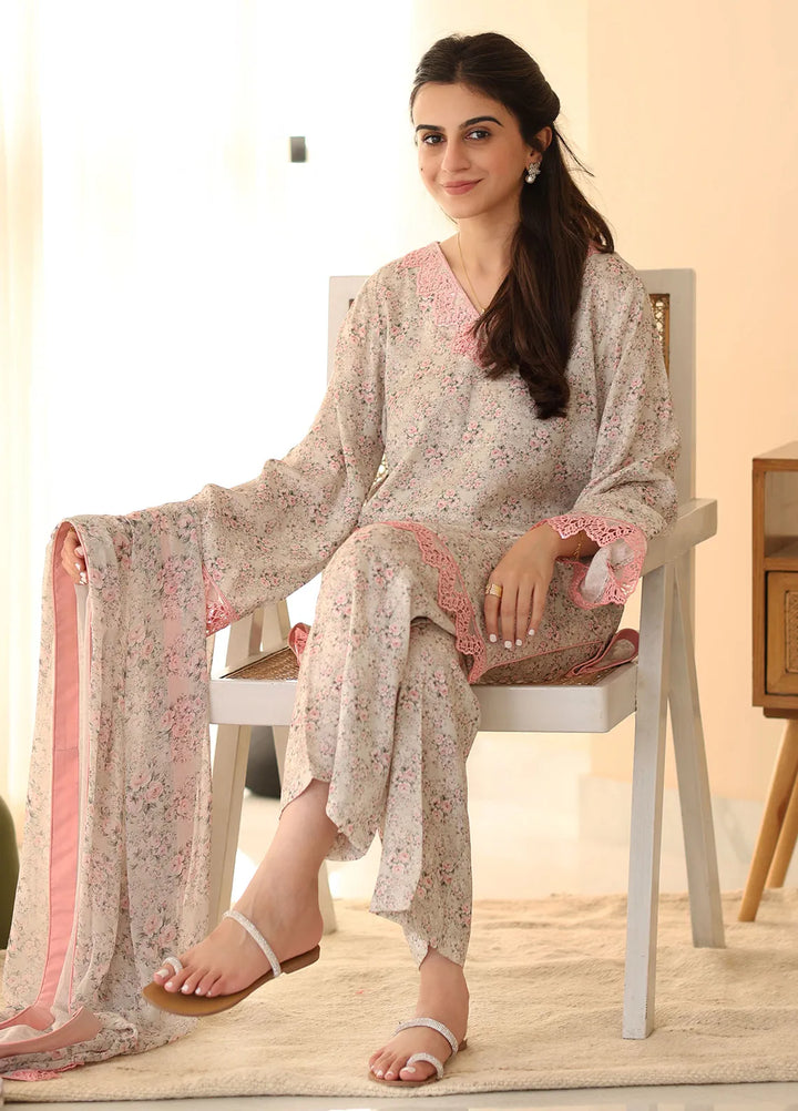 Rangeen Luxury Printed Raw Silk Suit Unstitched 3 Piece RG24F Pink Blossom - Formal Collection