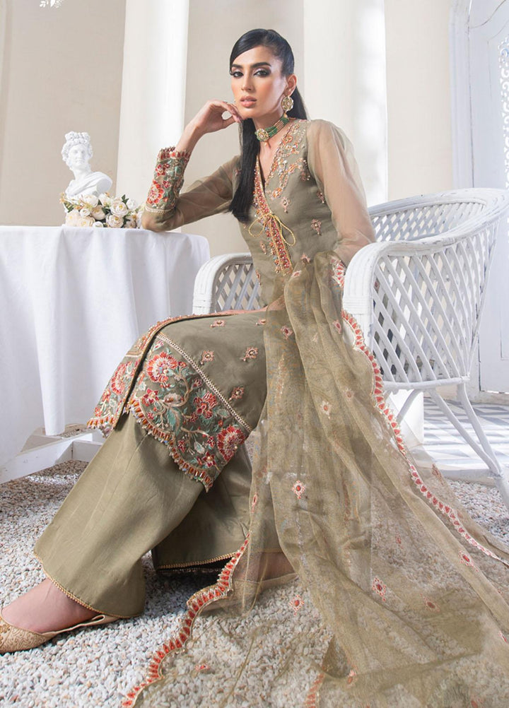 Rangreza By Aroshi Embroidered Organza Suits Unstitched 3 Piece ASH23R D-02 Sage - Luxury Collection