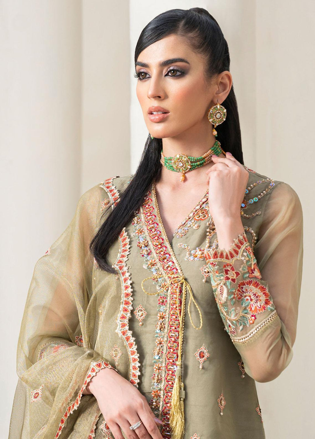 Rangreza By Aroshi Embroidered Organza Suits Unstitched 3 Piece ASH23R D-02 Sage - Luxury Collection