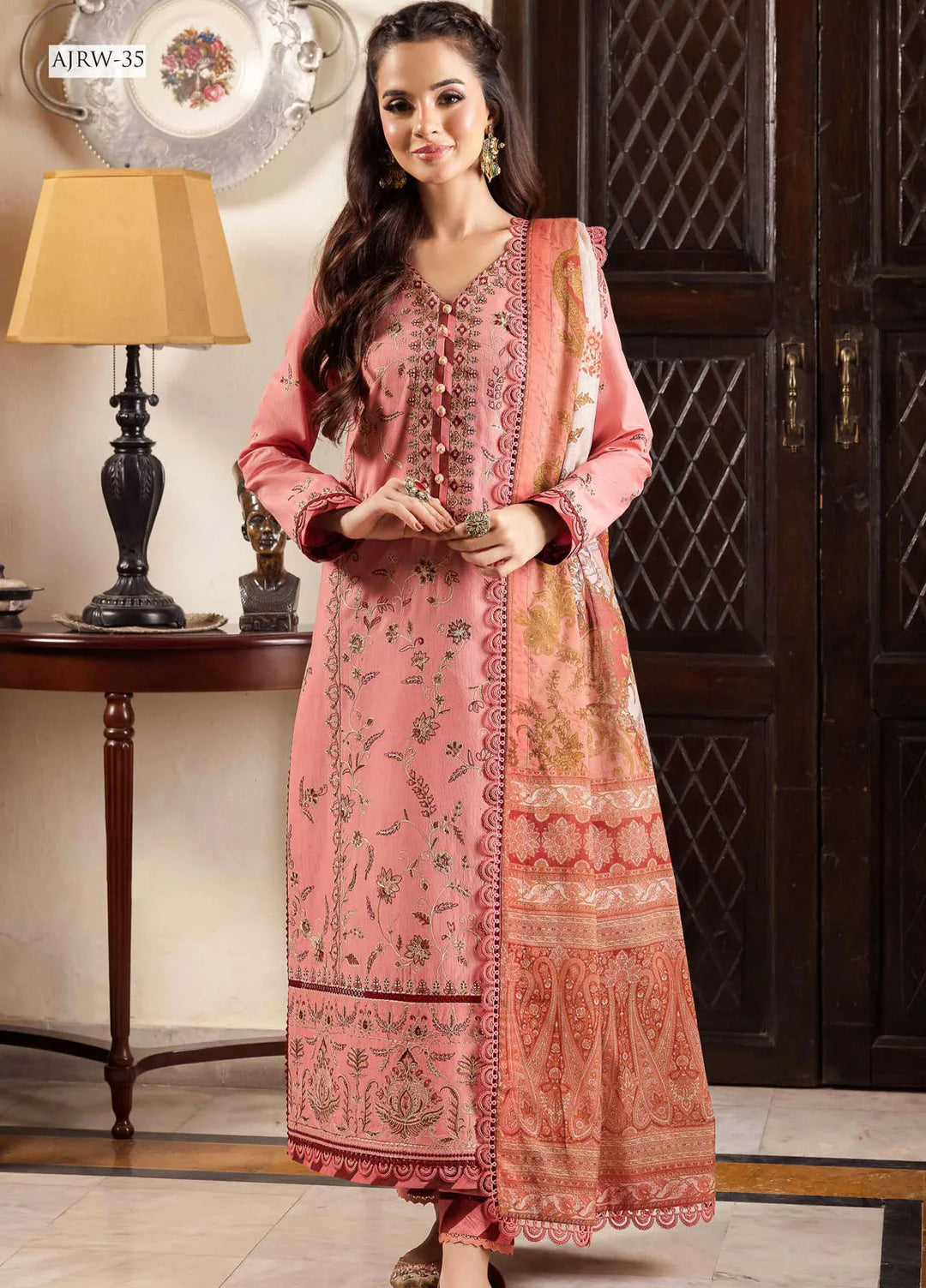 Rania By Asim Jofa Embroidered Slub Unstitched Suit 3 Piece AJ23RN AJRW-35 - Winter Collection
