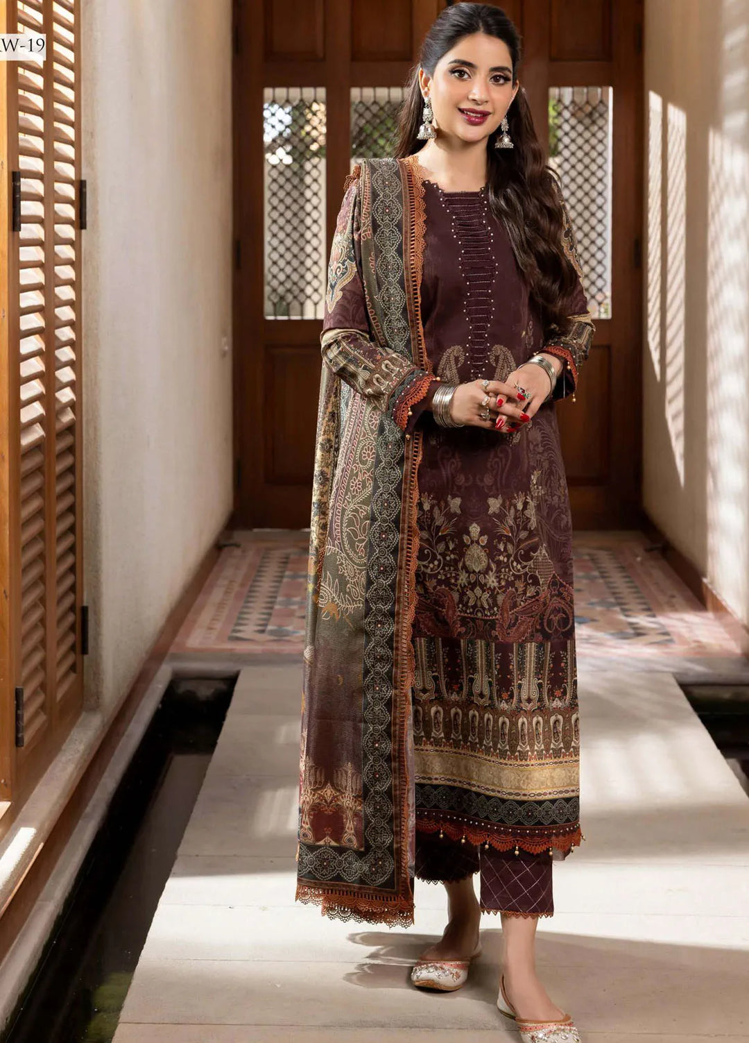 Rania By Asim Jofa Printed Cotton Unstitched Suit 3 Piece AJ23RN AJRW-19 - Winter Collection