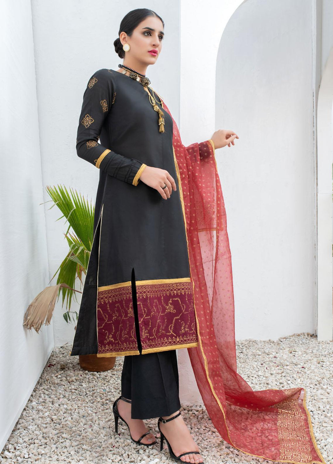 Fashion Porters Luxury Pret  Khaadi Silk 3 Piece Dress FP21RW WUS21-RS3V