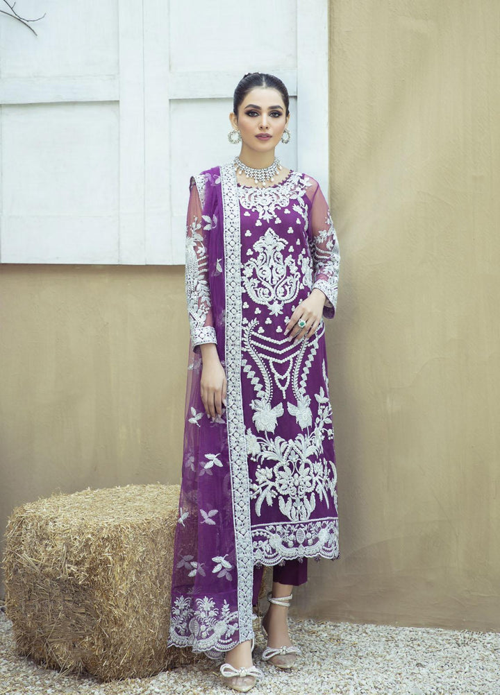 Rawayat by Zainab Manan Embroidered Net Suits Unstitched 3 Piece ZNM22RW ZM-01 French Violet - Luxury Festive Collection