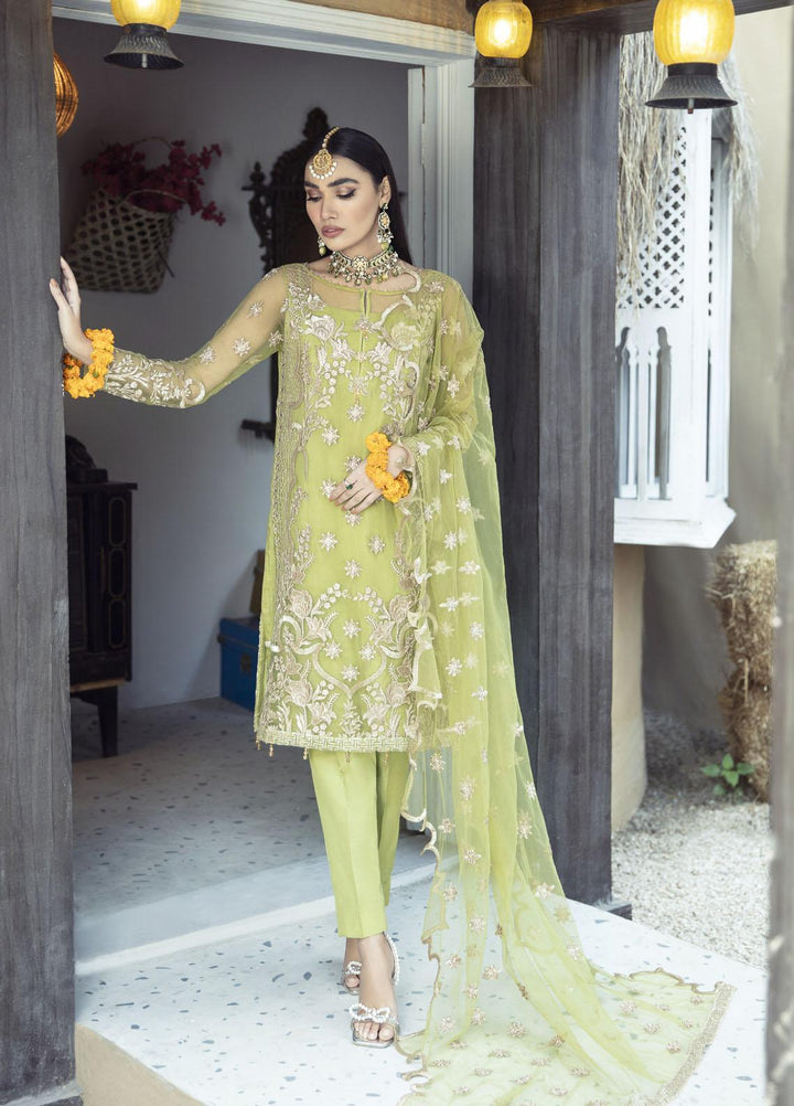 Rawayat by Zainab Manan Embroidered Net Suits Unstitched 3 Piece ZNM22RW ZM-02 Pear Lime - Luxury Festive Collection
