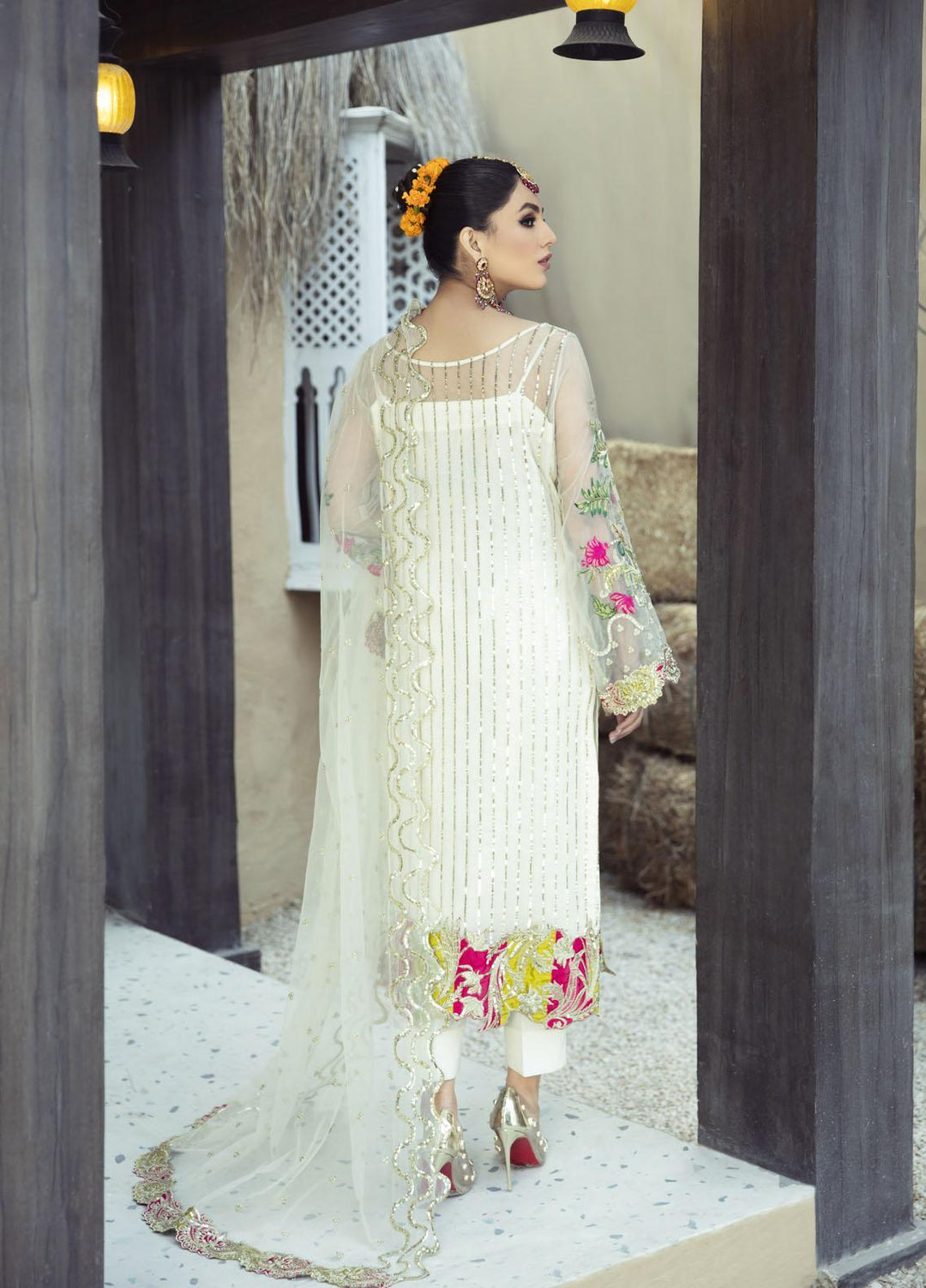 Rawayat by Zainab Manan Embroidered Net Suits Unstitched 3 Piece ZNM22RW ZM-03 Oyster Pearl - Luxury Festive Collection