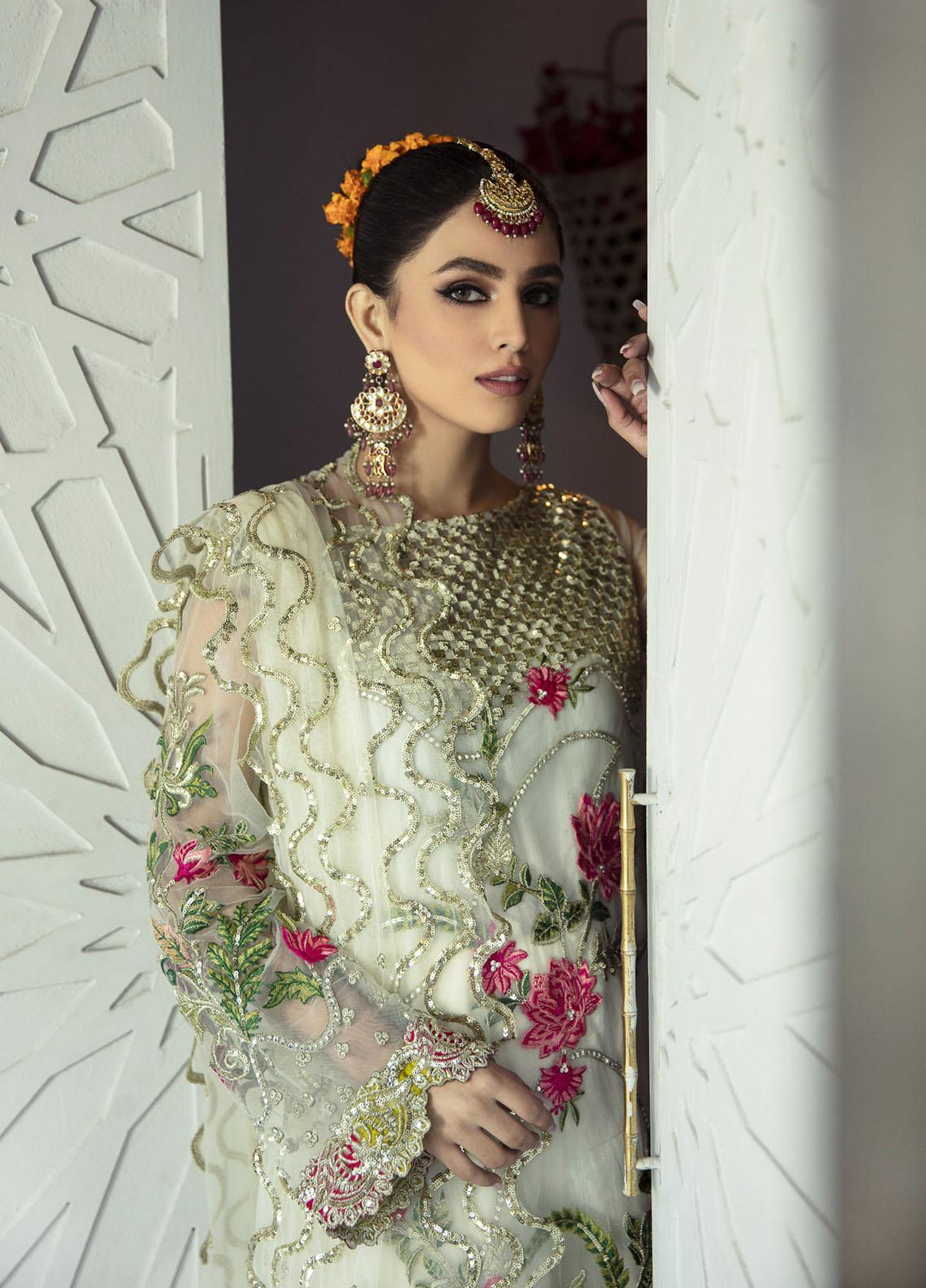 Rawayat by Zainab Manan Embroidered Net Suits Unstitched 3 Piece ZNM22RW ZM-03 Oyster Pearl - Luxury Festive Collection