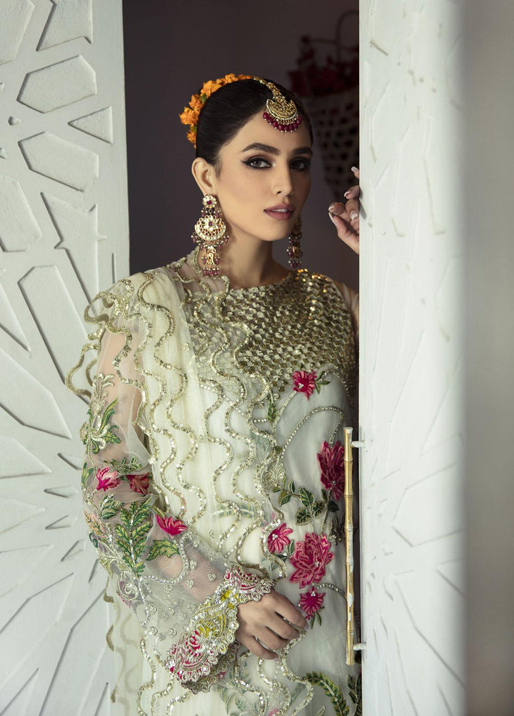 Rawayat by Zainab Manan Embroidered Net Suits Unstitched 3 Piece ZNM22RW ZM-03 Oyster Pearl - Luxury Festive Collection