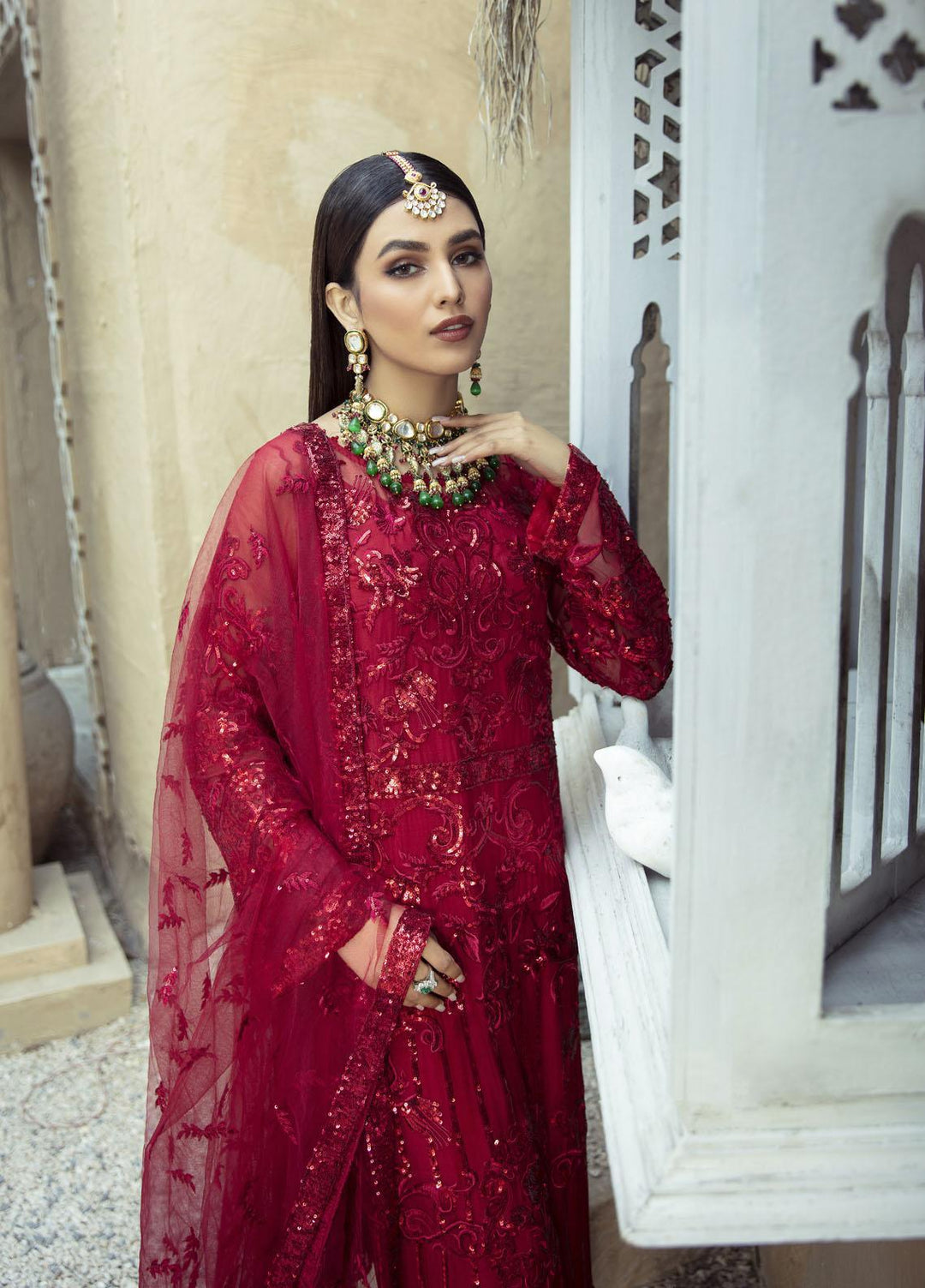 Rawayat by Zainab Manan Embroidered Net Suits Unstitched 3 Piece ZNM22RW ZM-09 Scarlet Red - Luxury Festive Collection