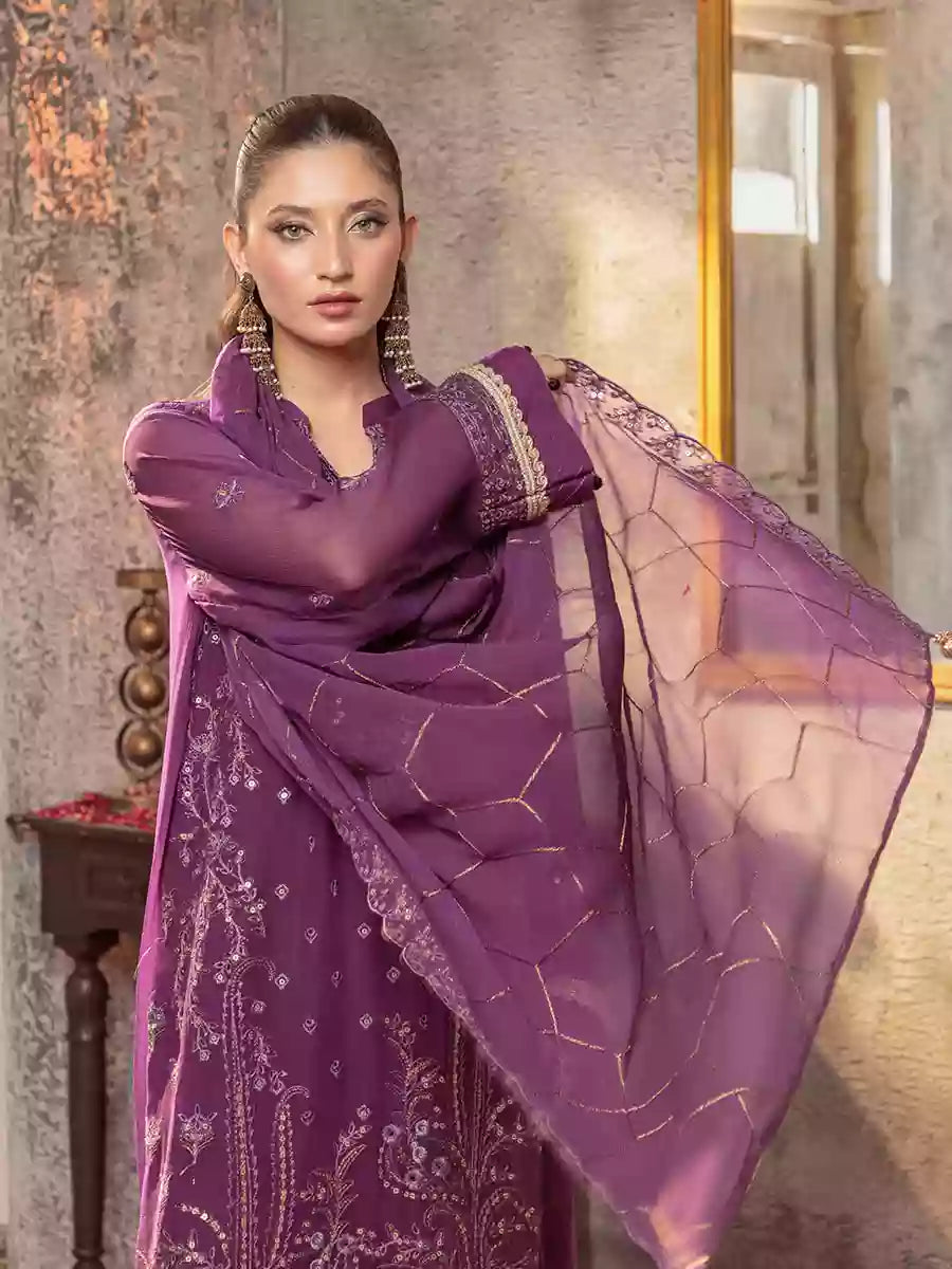 Salitex Unstitched Embroidered Chiffon 3 Piece Suit SUNW7CH092UT - Festive Collection