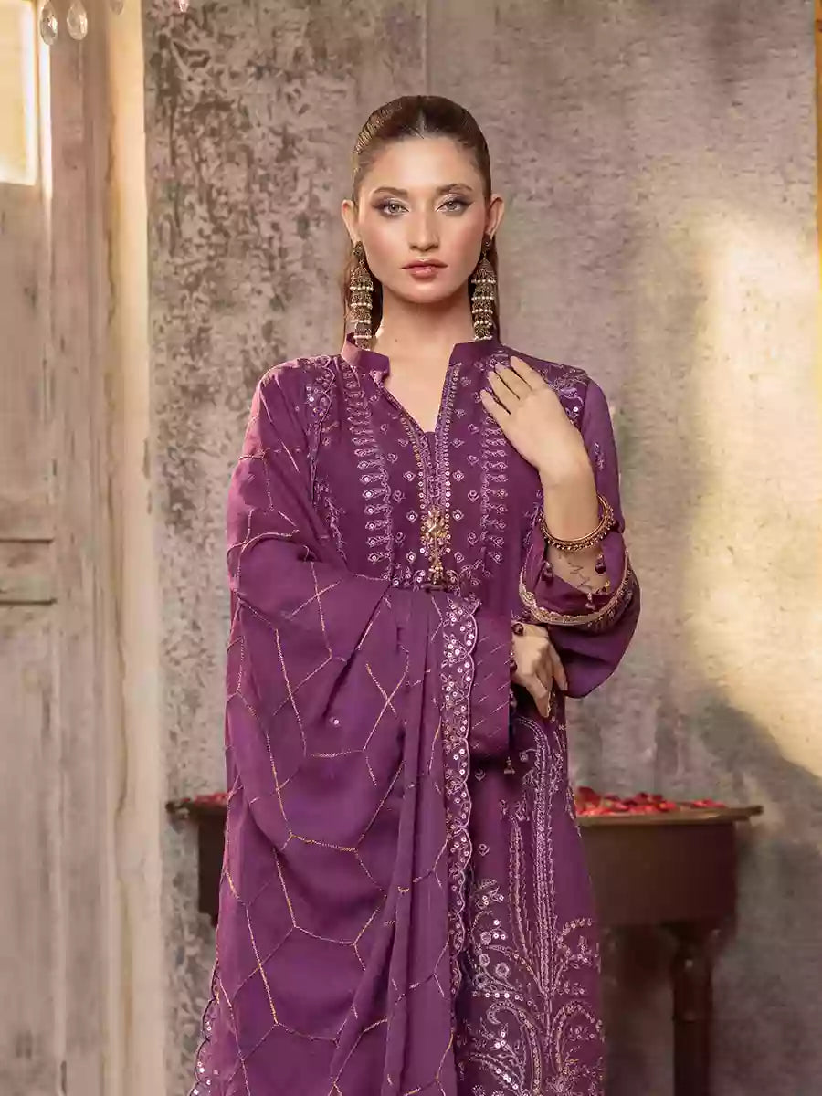 Salitex Unstitched Embroidered Chiffon 3 Piece Suit SUNW7CH092UT - Festive Collection
