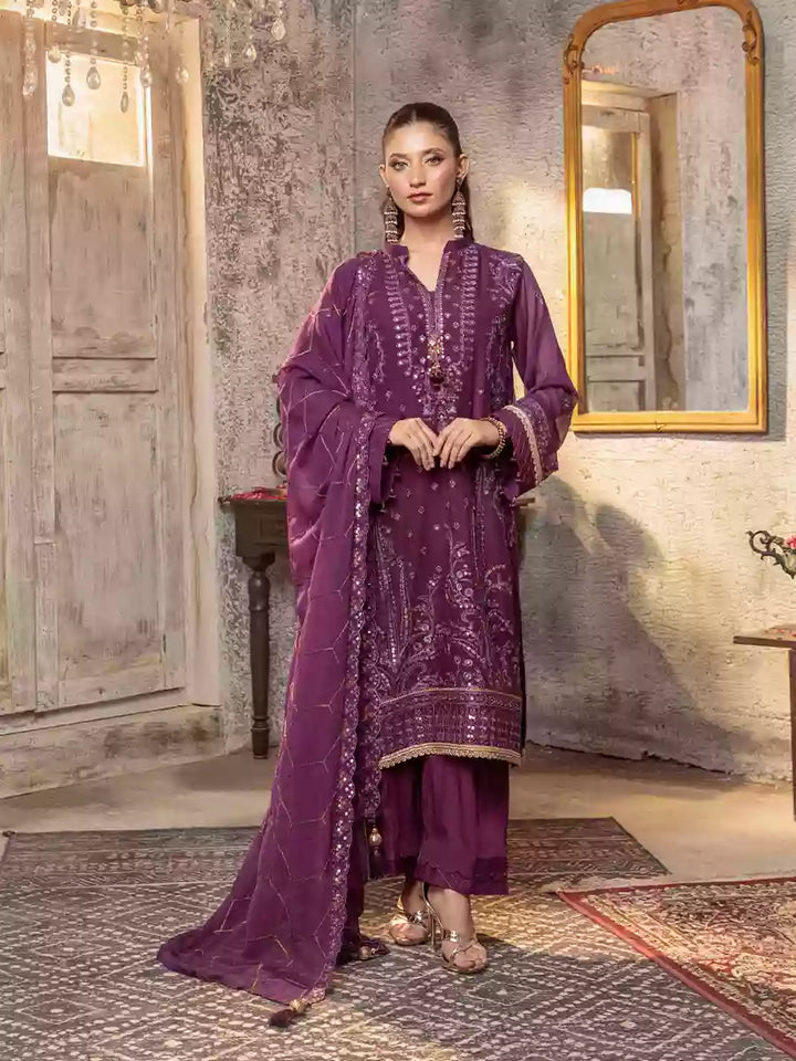 Salitex Unstitched Embroidered Chiffon 3 Piece Suit SUNW7CH092UT - Festive Collection