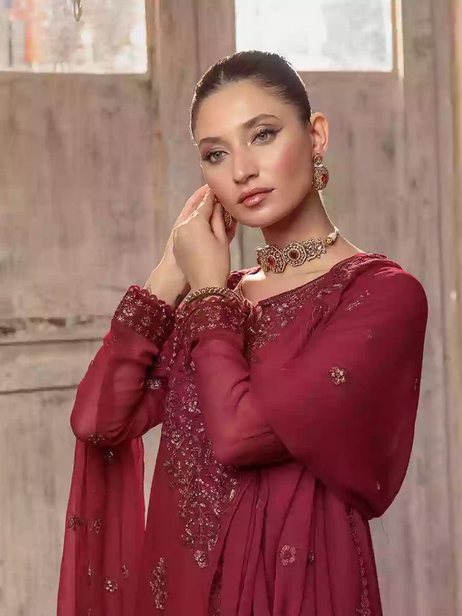 Salitex Unstitched Embroidered Chiffon 3 Piece Suit SUNW7CH088UT - Festive Collection