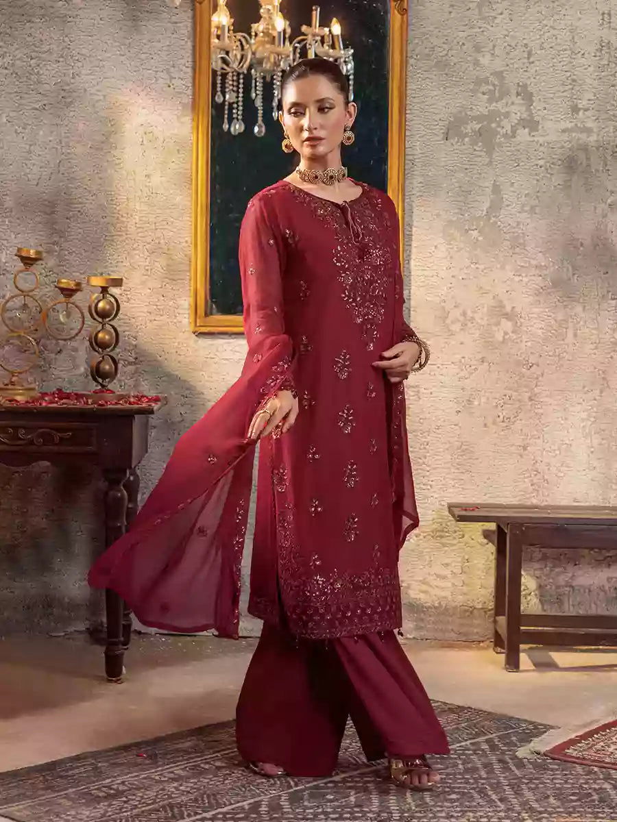 Salitex Unstitched Embroidered Chiffon 3 Piece Suit SUNW7CH088UT - Festive Collection