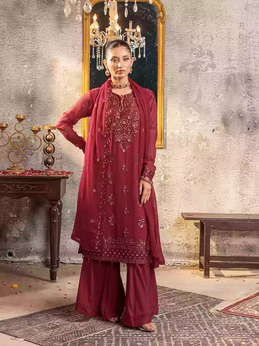 Salitex Unstitched Embroidered Chiffon 3 Piece Suit SUNW7CH088UT - Festive Collection