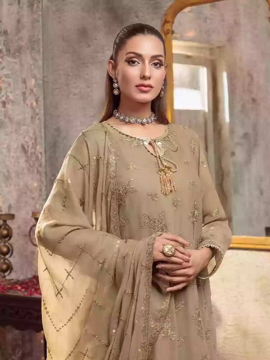 Salitex Unstitched Embroidered Chiffon 3 Piece Suit SUNW7CH078UT - Festive Collection