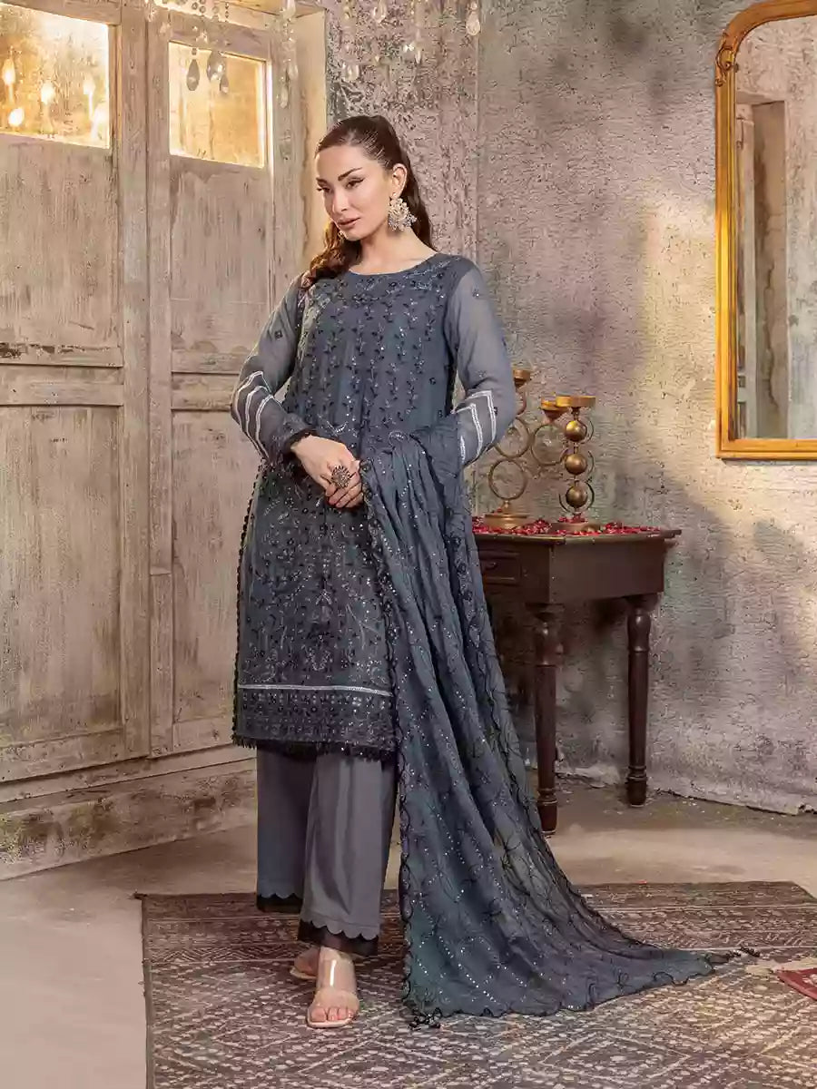 Salitex Unstitched Embroidered Chiffon 3 Piece Suit SUNW7CH074UT - Festive Collection