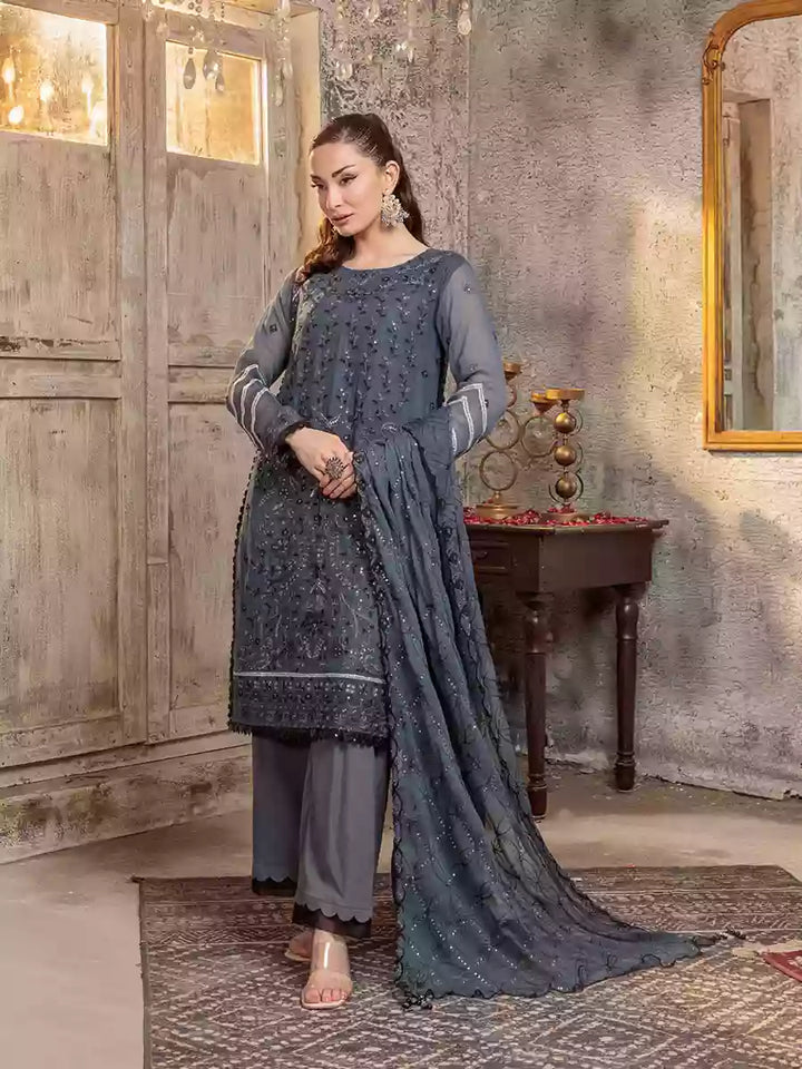 Salitex Unstitched Embroidered Chiffon 3 Piece Suit SUNW7CH074UT - Festive Collection