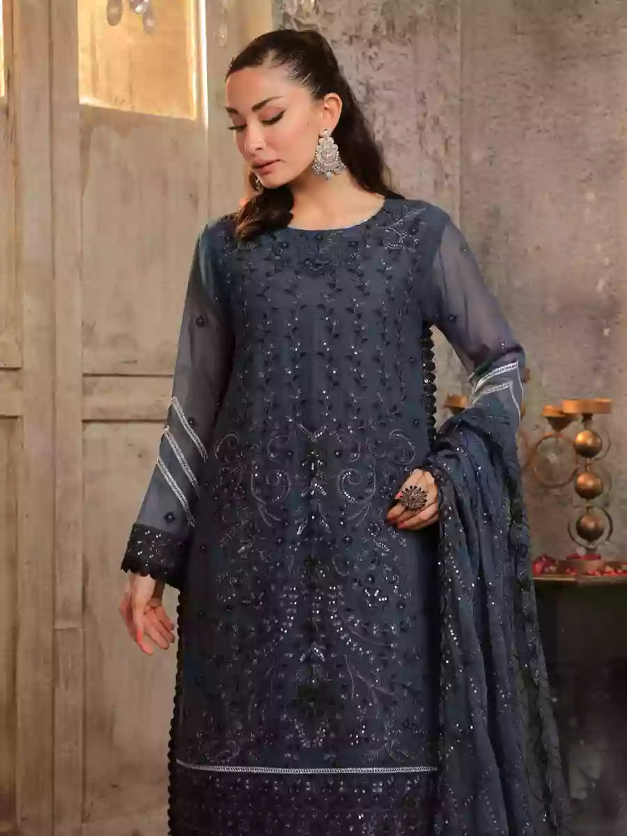 Salitex Unstitched Embroidered Chiffon 3 Piece Suit SUNW7CH074UT - Festive Collection