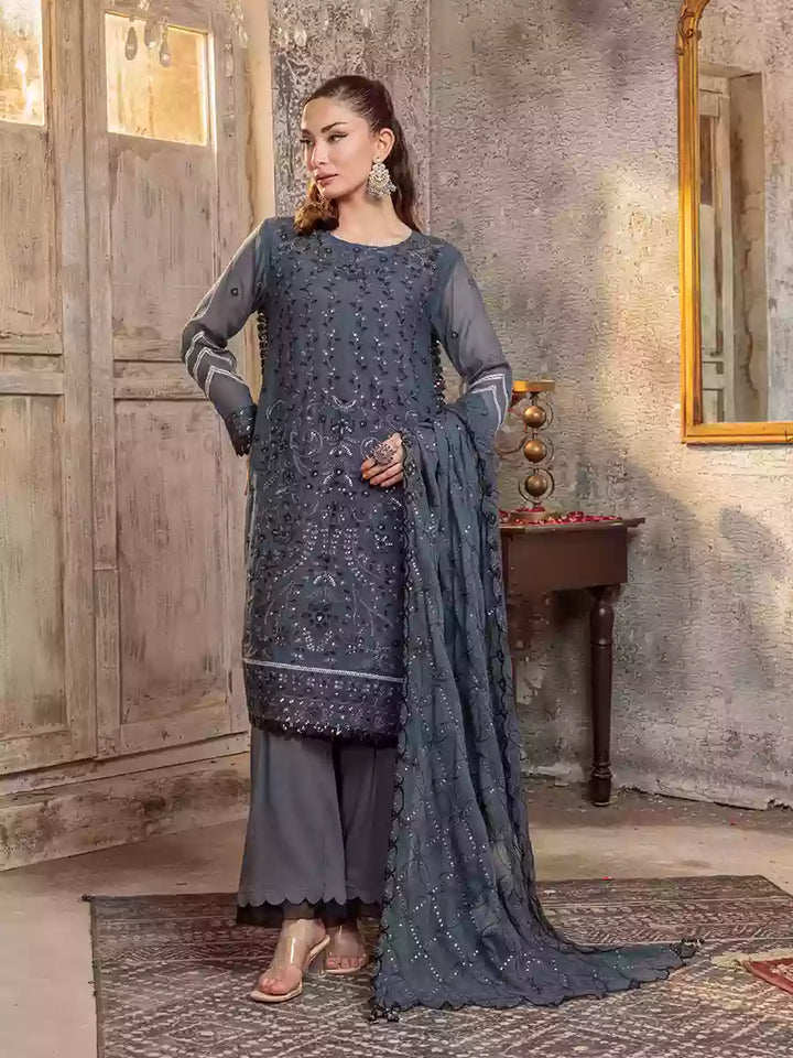 Salitex Unstitched Embroidered Chiffon 3 Piece Suit SUNW7CH074UT - Festive Collection
