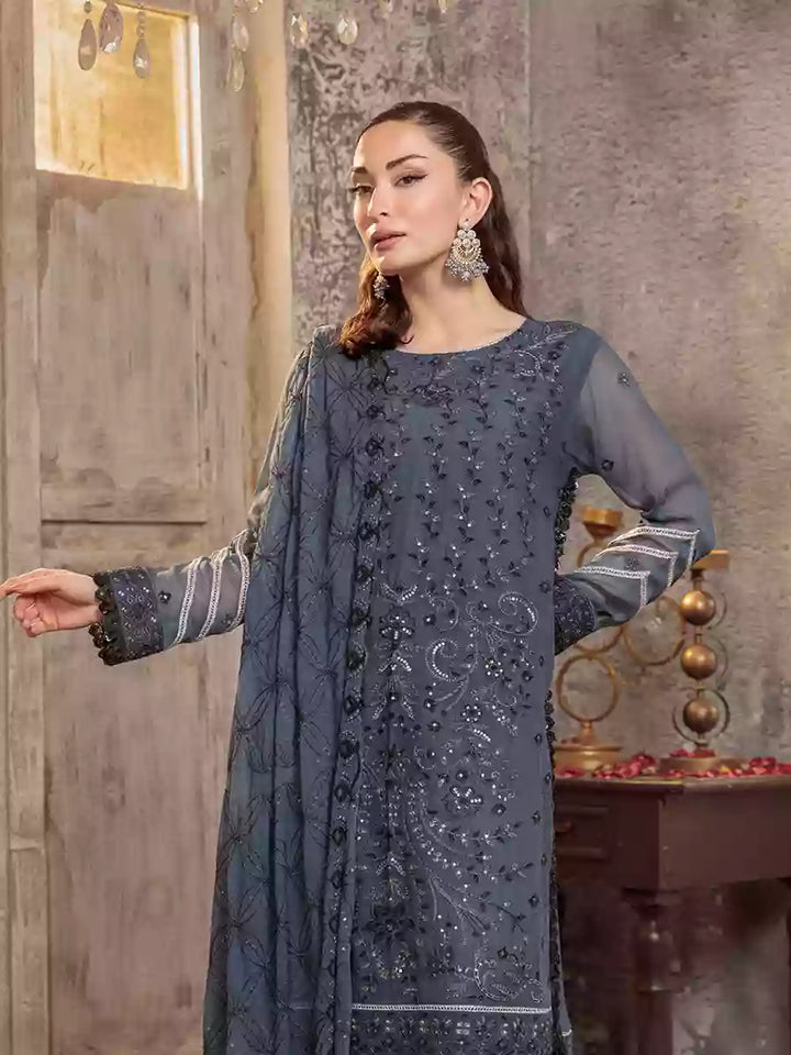 Salitex Unstitched Embroidered Chiffon 3 Piece Suit SUNW7CH074UT - Festive Collection