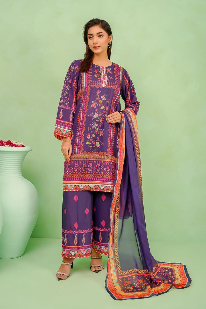 Ochre Women RTW Lawn 3 Piece Suit Navy Blue Poly Lawn Digital Printed 3 Pc Suit - Festive Collection