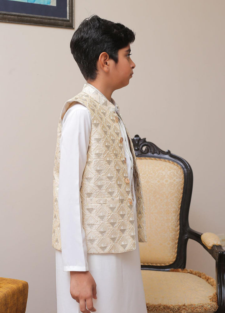 Real Image Raw Silk Smart Fit Waistcoat for Kids -  OKW-023 Cream