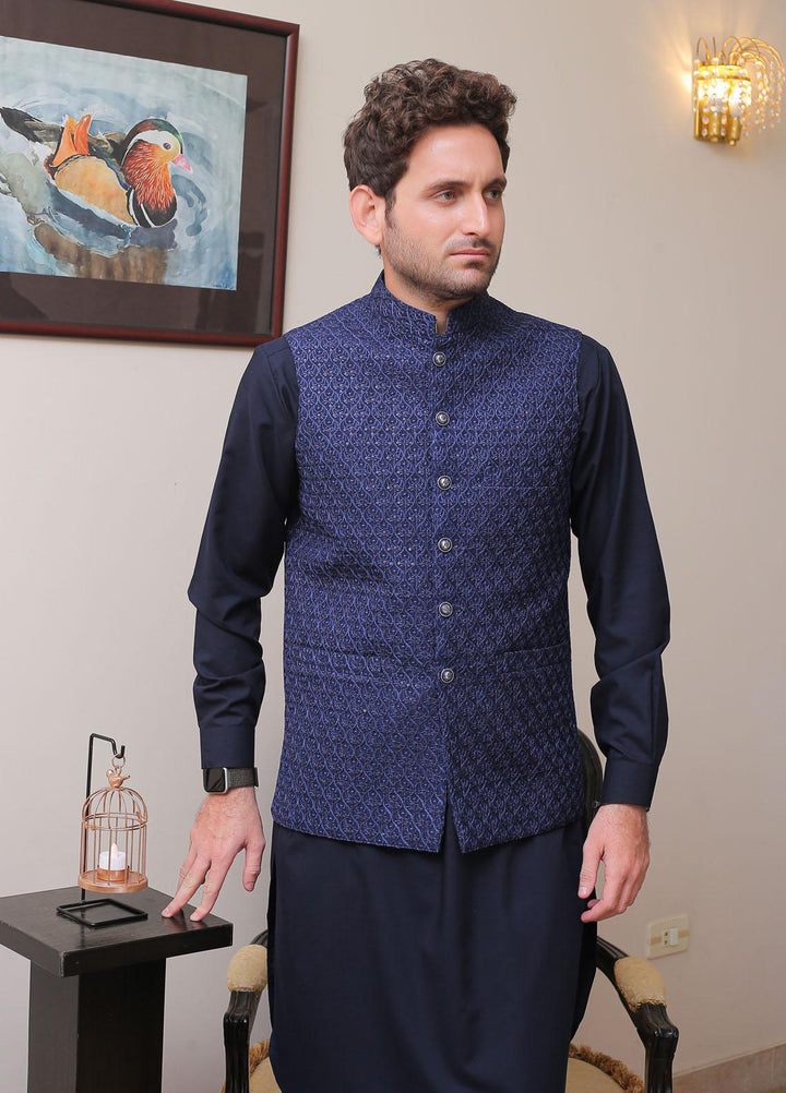 Real Image Raw Silk Formal Waistcoat for Men -  OWP - 021 Navy Blue
