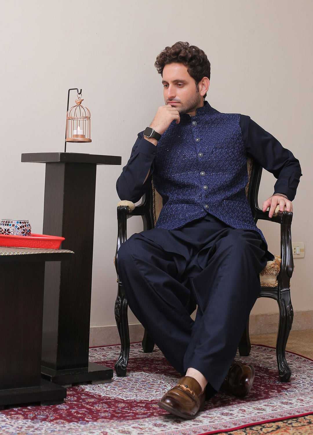 Real Image Raw Silk Formal Waistcoat for Men -  OWP - 021 Navy Blue