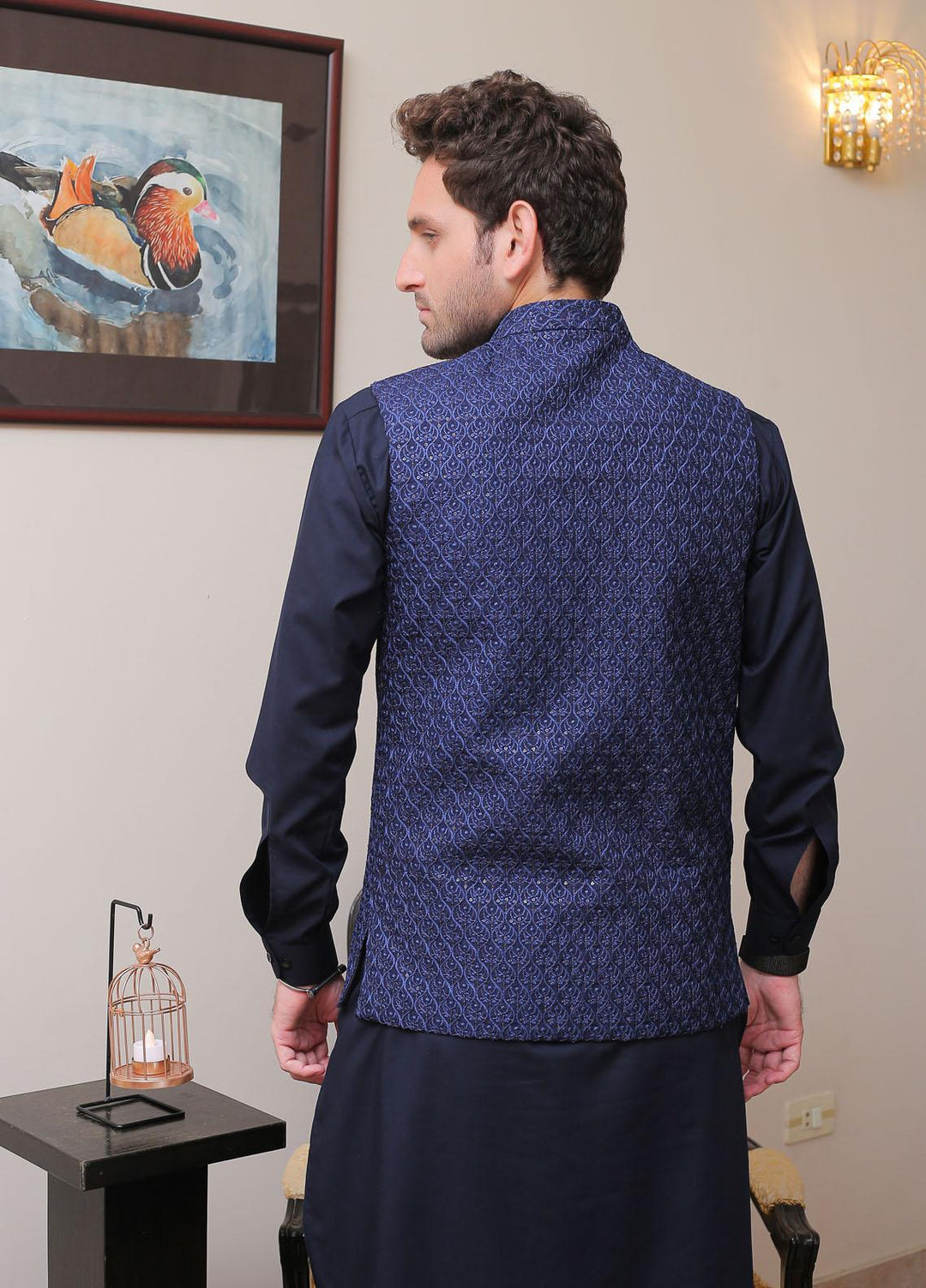 Real Image Raw Silk Formal Waistcoat for Men -  OWP - 021 Navy Blue