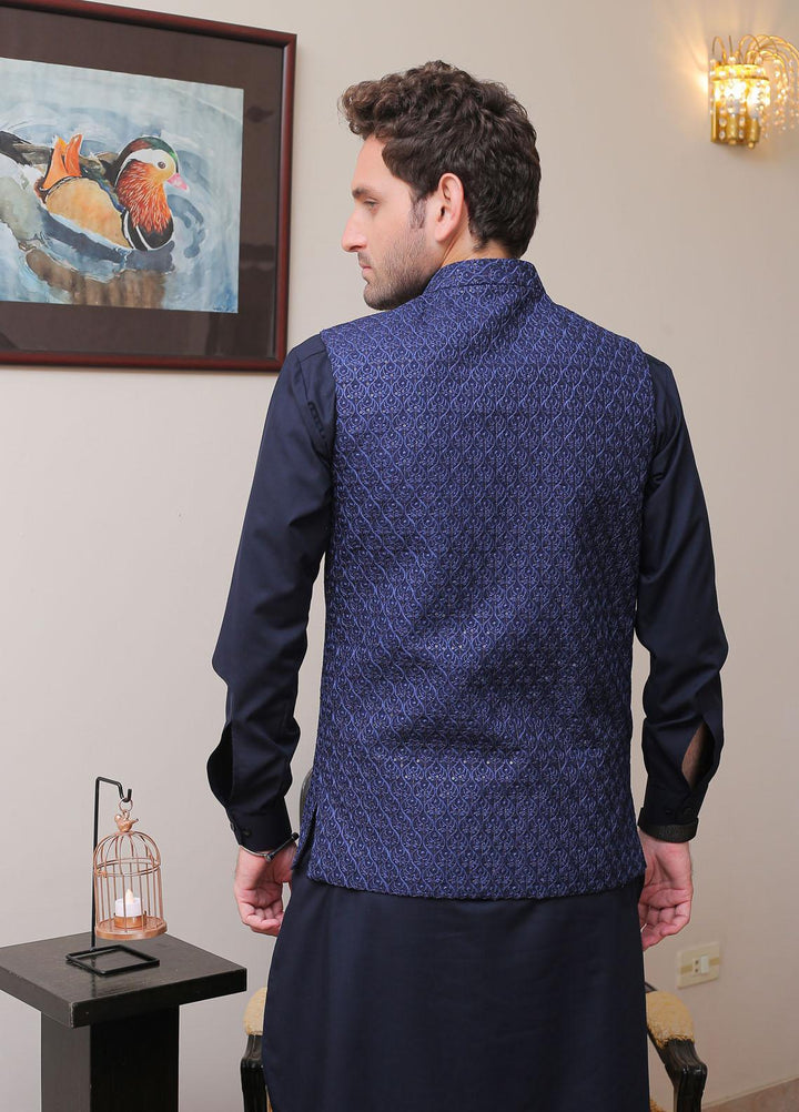 Real Image Raw Silk Formal Waistcoat for Men -  OWP - 021 Navy Blue