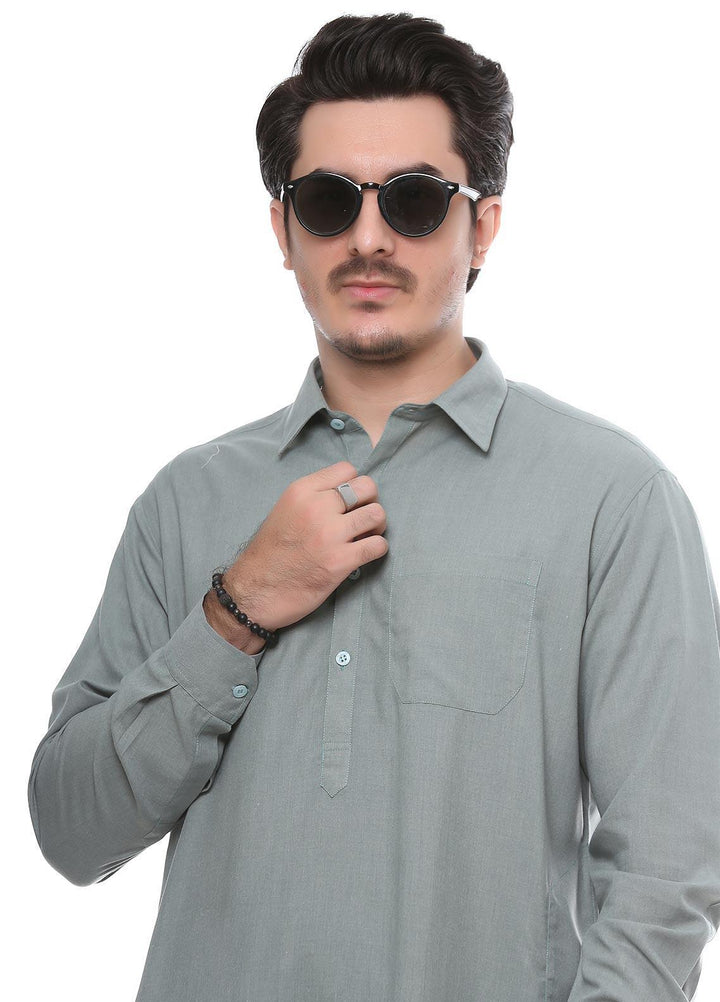 Real Image Wash N Wear Formal Kurta Shalwar for Men -  P-52Green