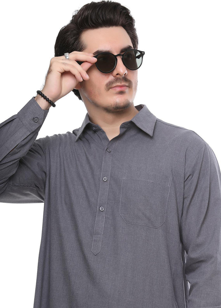 Real Image Wash N Wear Formal Men Kurta Shalwar -  P-52Grey