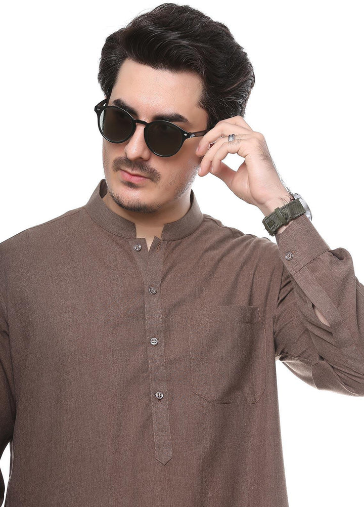 Real Image Wash N Wear Formal Kurta Shalwar for Men -  P-52Sc Brown
