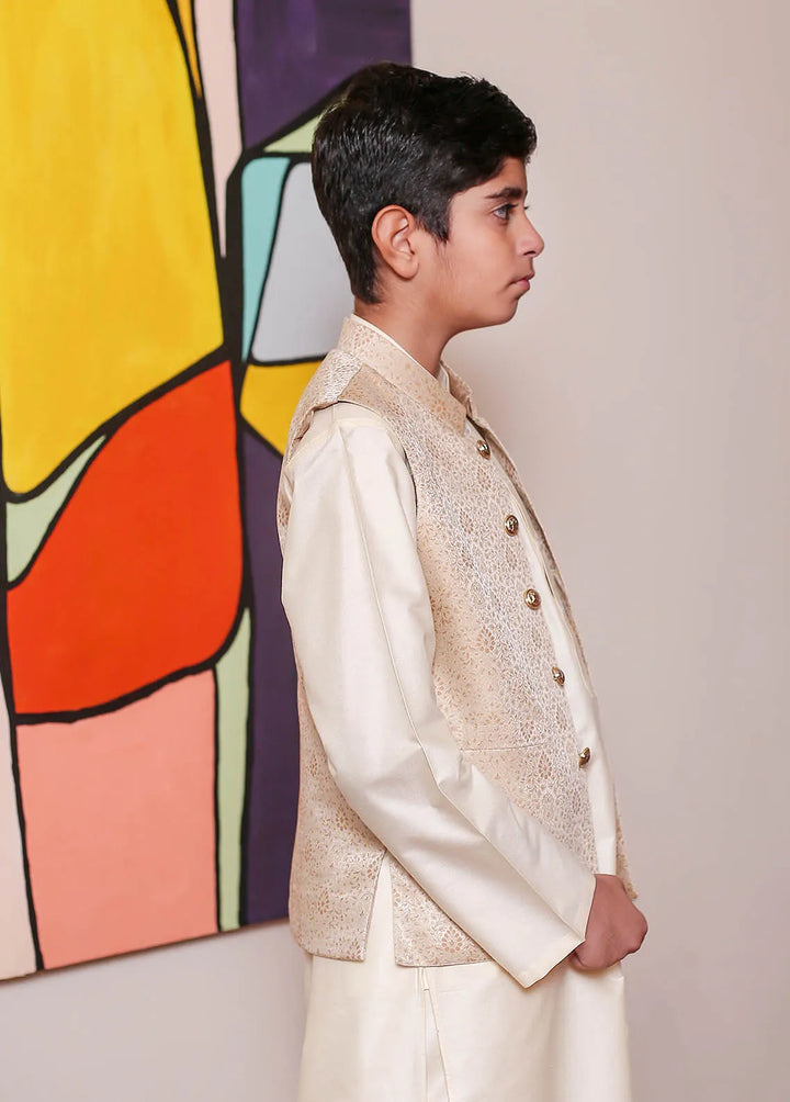 Real Image Jamawar Formal Boys Fancy Waistcoat - KW-161