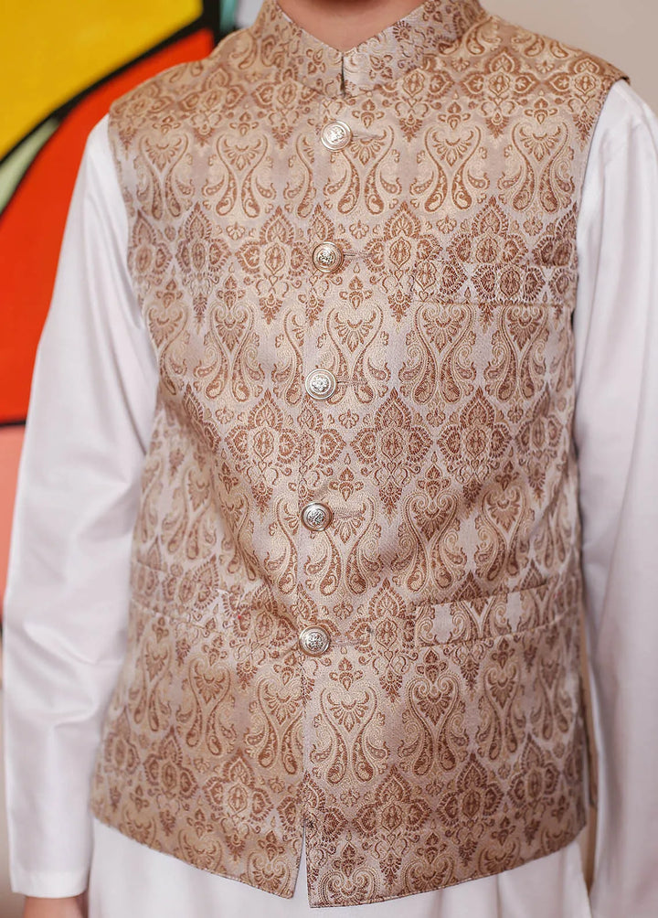 Real Image Jamawar Formal Boys Fancy Waistcoat - KWP-133