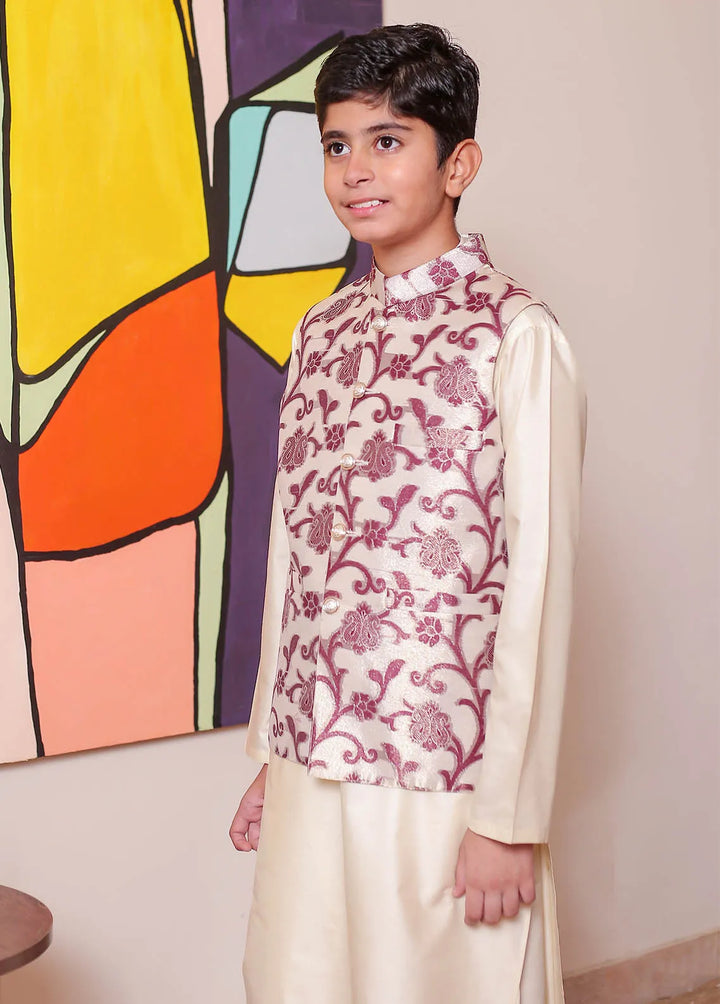 Real Image Jamawar Formal Boys Fancy Waistcoat - OKW-045