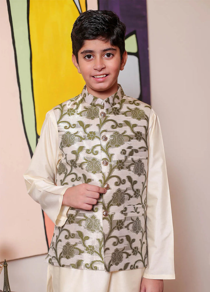 Real Image Jamawar Formal Boys Fancy Waistcoat - OKW-047