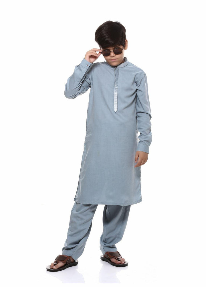 Real Image Wash N Wear Formal Kameez Shalwar for Boys -  22ks002-Sea Green