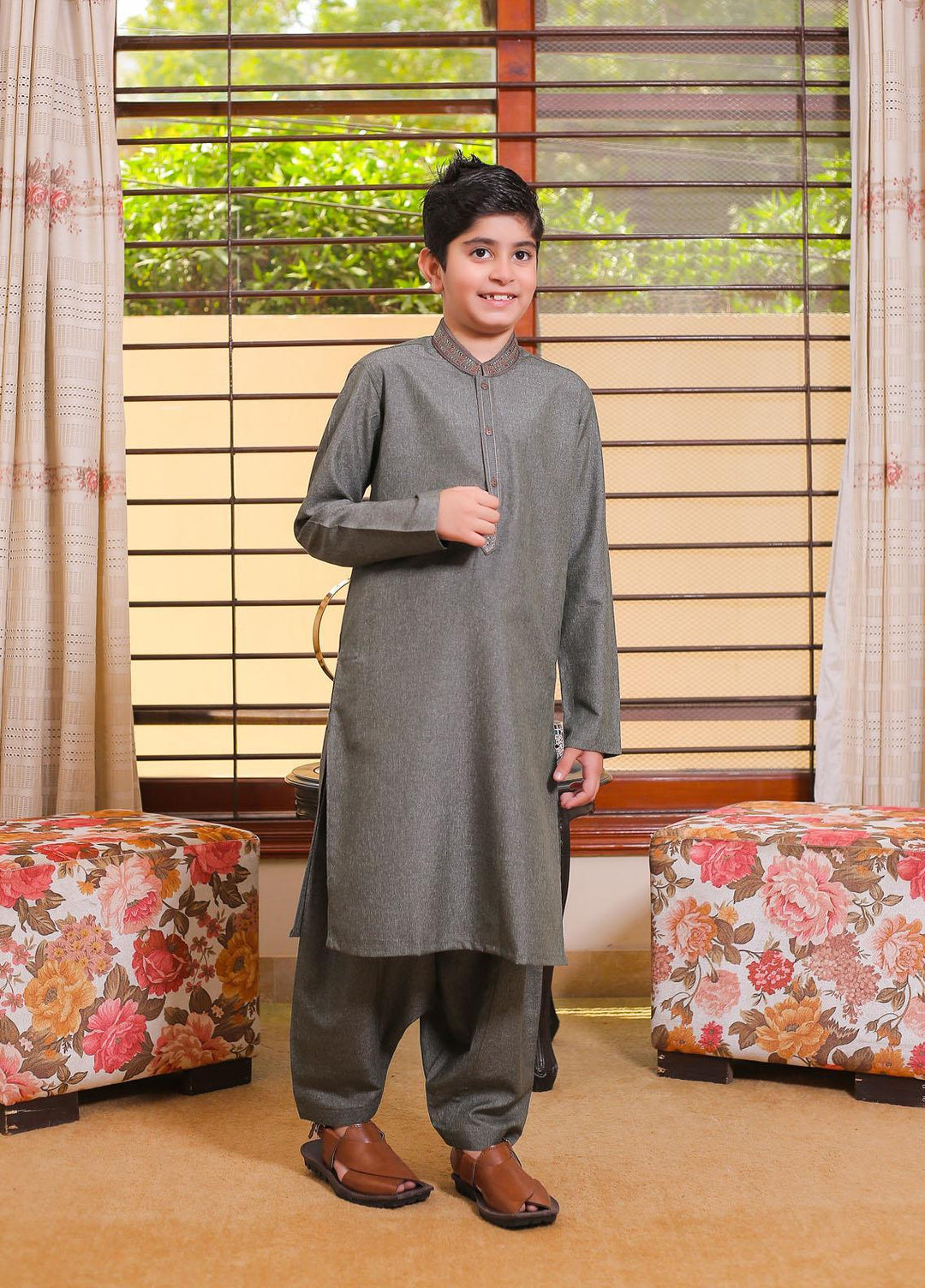 Real Image Wash N Wear Formal Kameez Shalwar for Boys -  22ks019-Green
