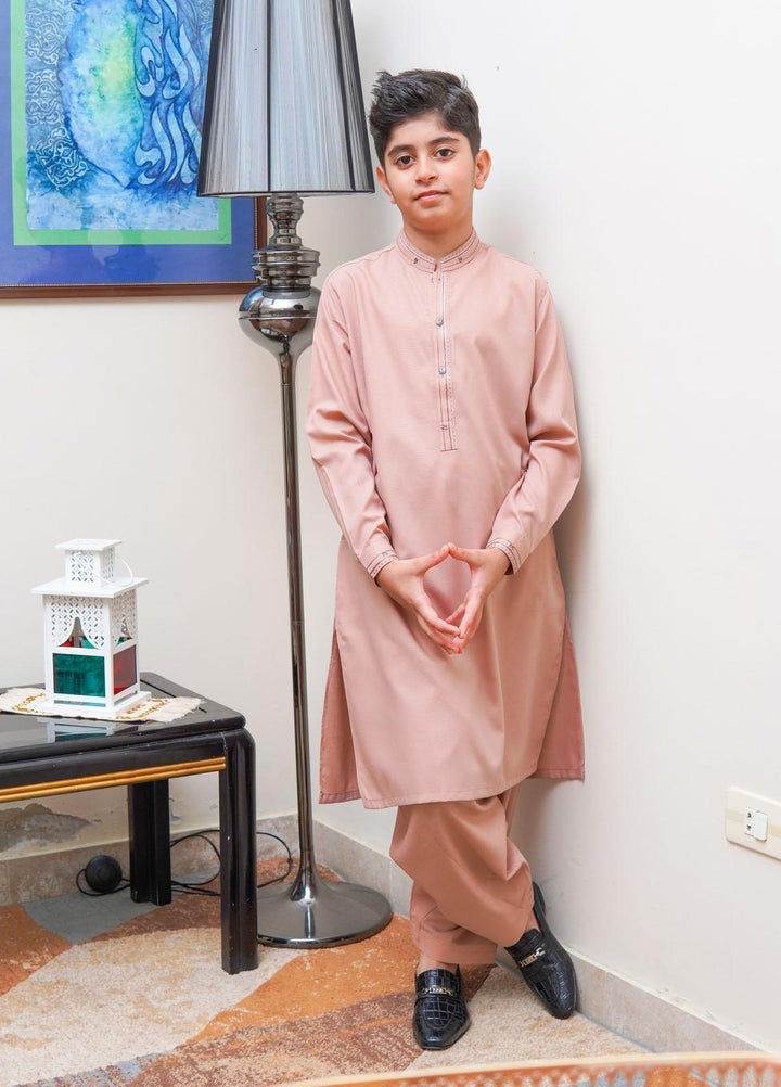 Real Image Wash N Wear Regular Fit Kurta Shalwar for Kids -  KS-022 LT Brown