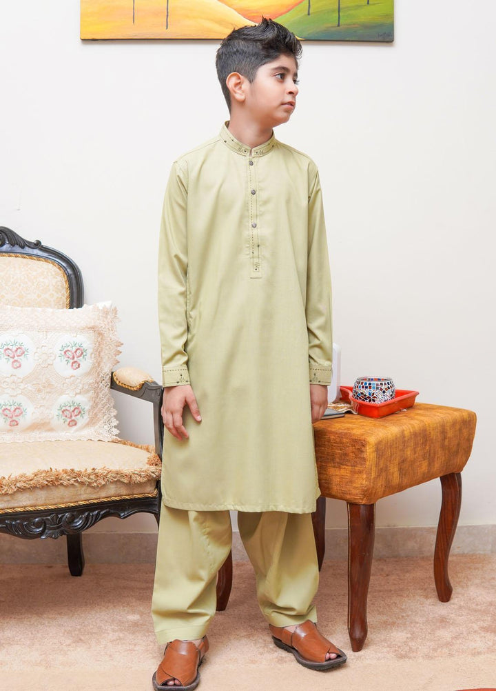 Real Image Wash N Wear Regular Fit Kurta Shalwar for Kids -  KS-021 LT Green