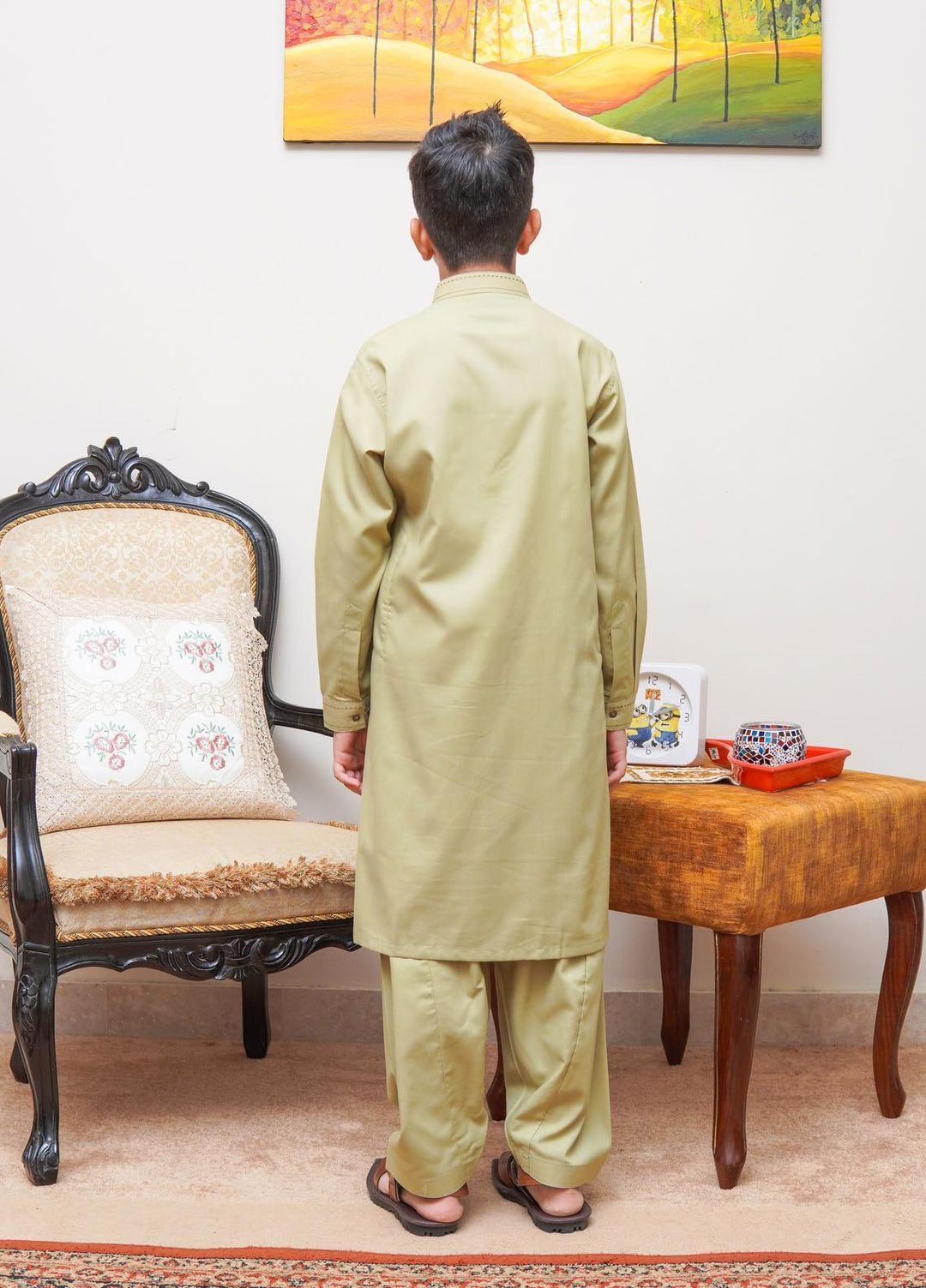Real Image Wash N Wear Regular Fit Kurta Shalwar for Kids -  KS-021 LT Green