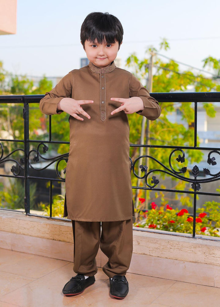 Real Image Wash N Wear Formal Kameez Shalwar for Boys -  22ks018-Mehndi