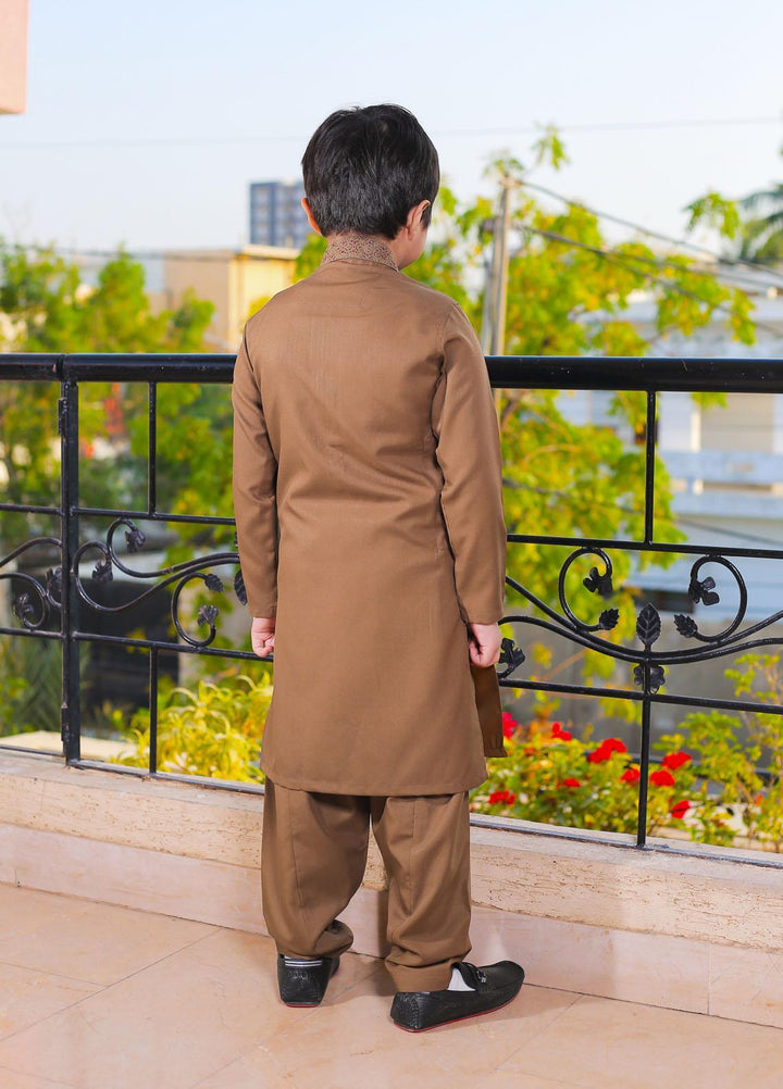 Real Image Wash N Wear Formal Kameez Shalwar for Boys -  22ks018-Mehndi