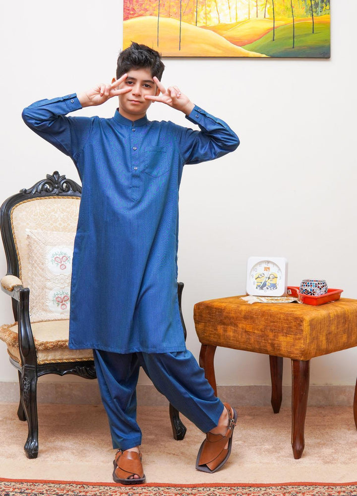 Real Image Wash N Wear Regular Fit Kurta Shalwar for Kids -  KP-59 Blue
