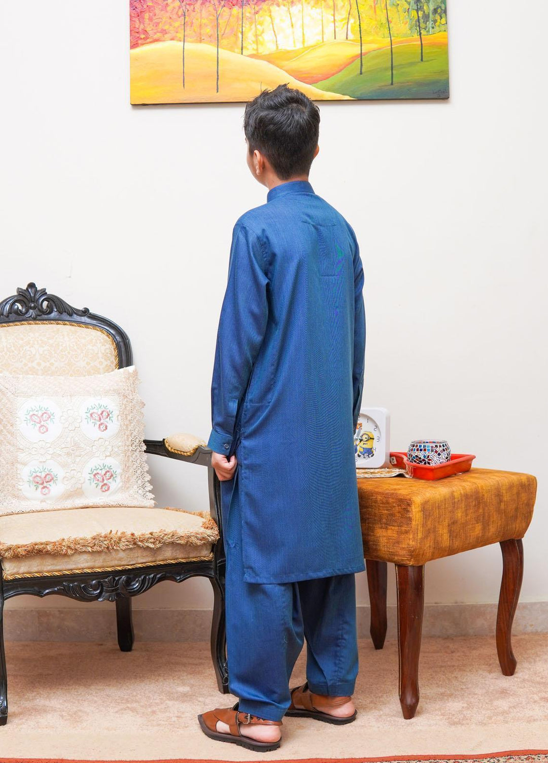 Real Image Wash N Wear Regular Fit Kurta Shalwar for Kids -  KP-59 Blue